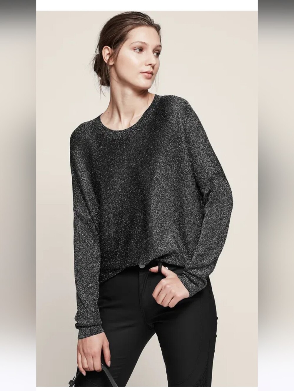 Reiss Metallic Crewneck Sweater - Black & Silver Sparkle